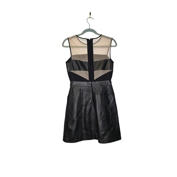 Wai Ming 2 Black Leather Perforated Sheath Dress Sheer Mesh Sleeveless Career - Picture 3 of 5